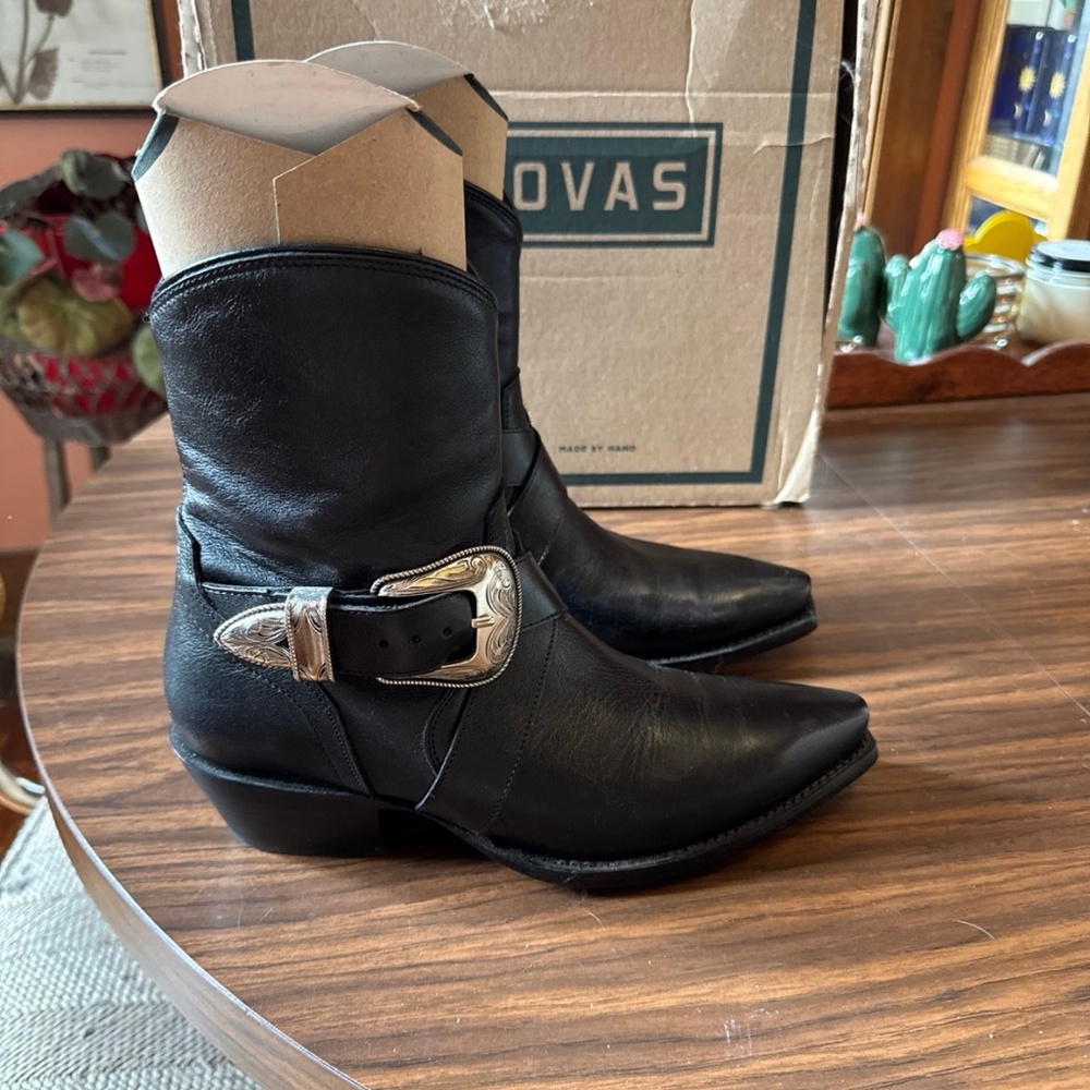 Tecovas Black Ankle Boots with Silver Buckle